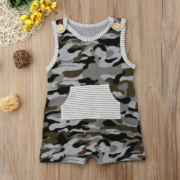 US Newborn Kid Baby Boy Camouflage Clothes Romper Overalls Summer Cotton Outfit